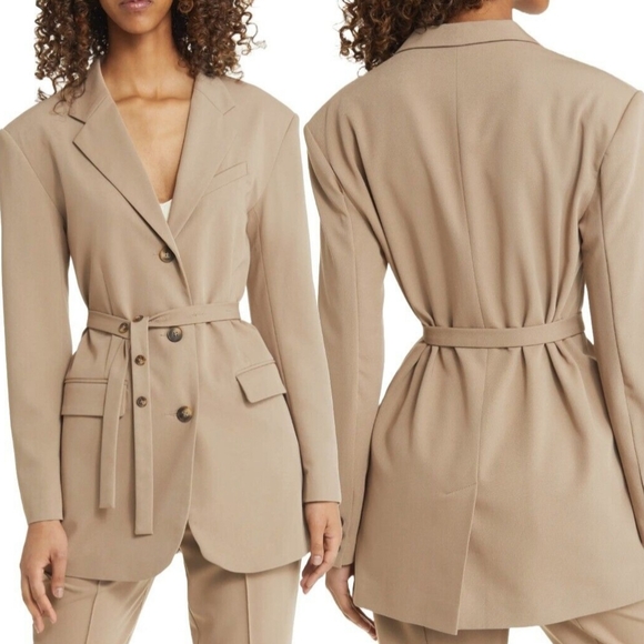 Topshop Belted Jacket Long Blazer Size 2 Tan Khaki Jacket Women's - Picture 2 of 13